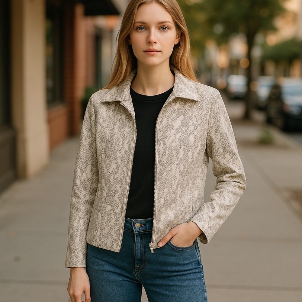 Draper's & Damon's Petites Microsuede Snake Python Print Zip Up Jacket Size PM